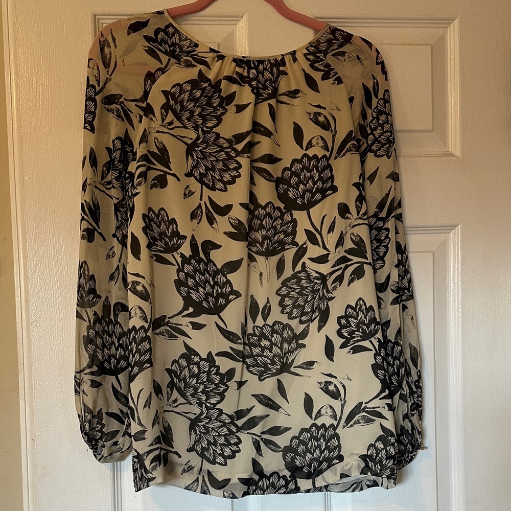 Tory Burch Black Floral Blouse on Cream